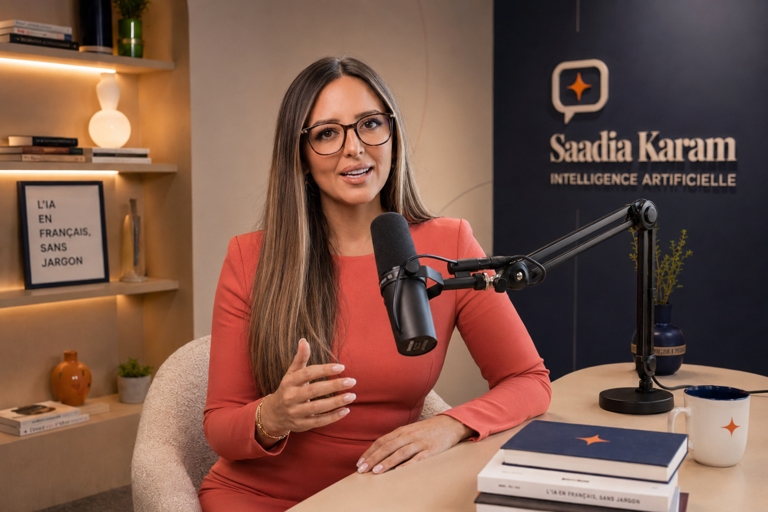 Saadia Karam dans son studio podcast